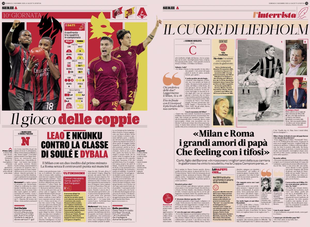 la gazzetta dello sport 2 november milan vs. roma