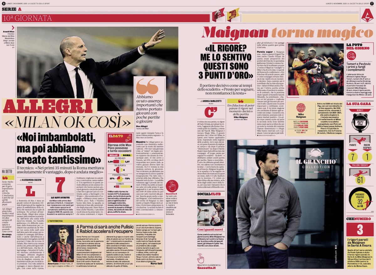la gazzetta dello sport 3 november milan vs. roma