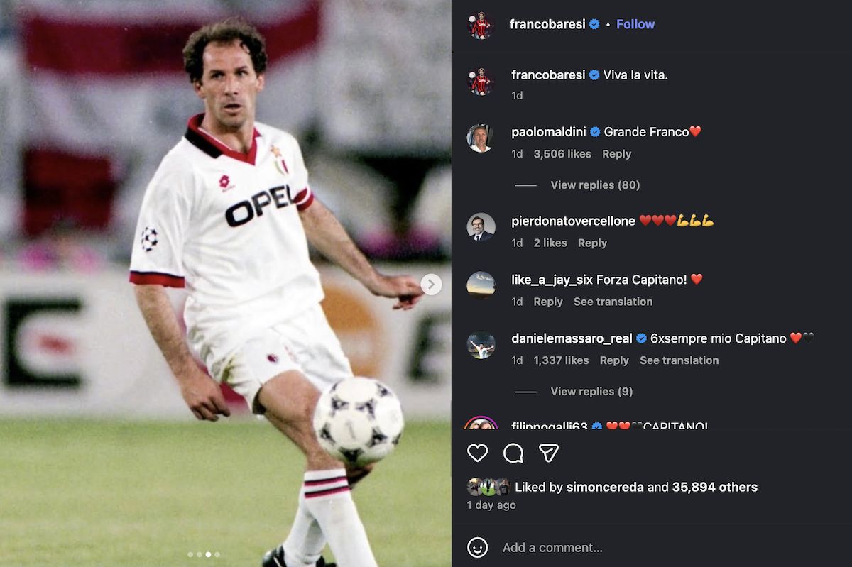 ‘Long live life’ – Maldini and Zanetti show support on Baresi’s post as recovery continues
