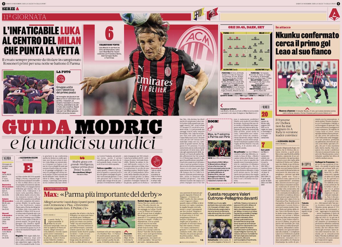 la gazzetta dello sport 8 november parma