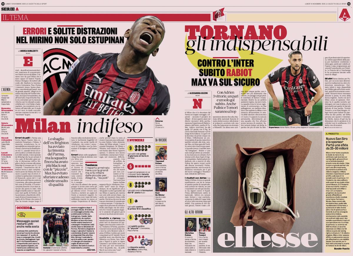 la gazzetta dello sport 10 november parma