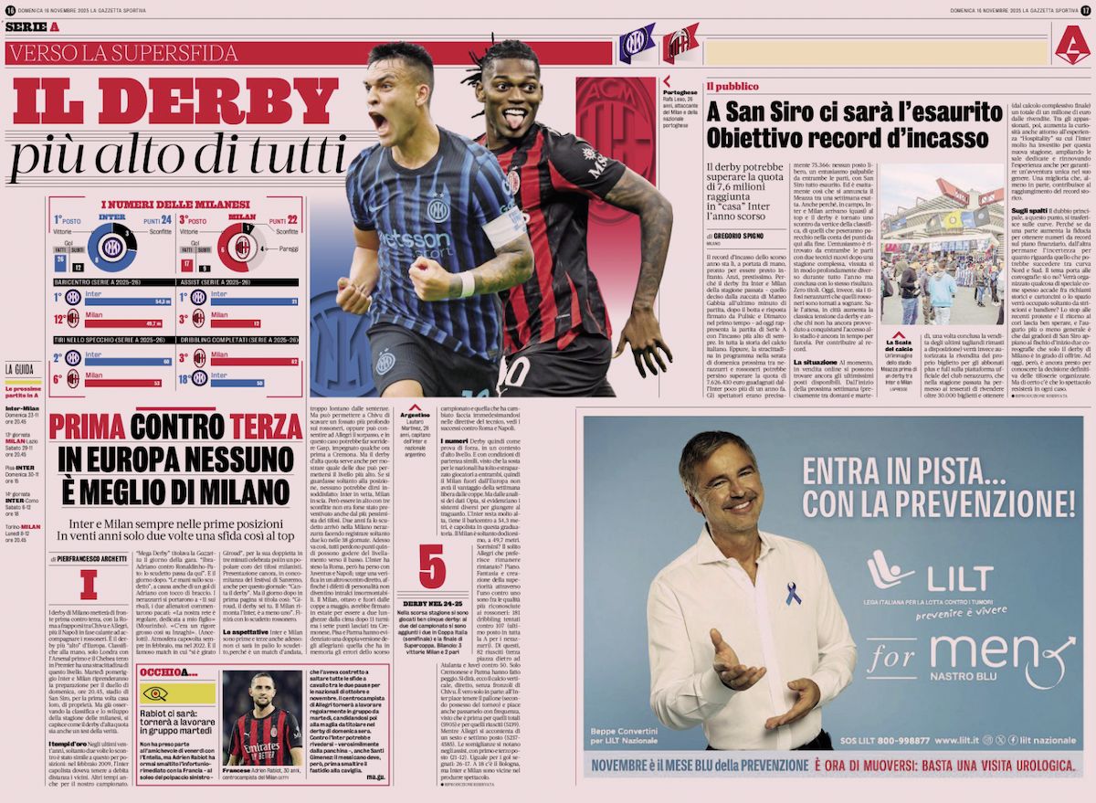 la gazzetta dello sport 16 november