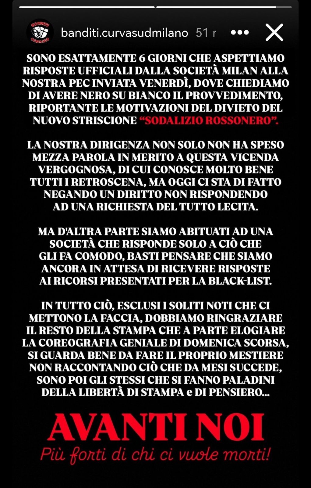 Curva Sud message Nov 28
