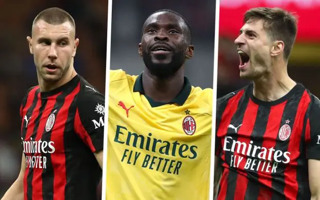 Fikayo Tomori, Strahinja Pavlovic and Matteo Gabbia of AC Milan