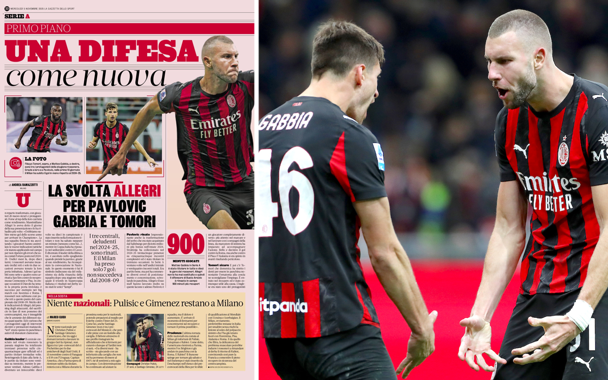 GdS: ‘A defence like new’ – how Allegri has transformed Milan’s centre-backs