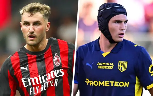 Santiago Gimenez of AC Milan, Mateo Pellegrino of Parma