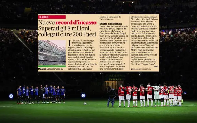 Derby ticket revenue gazzetta