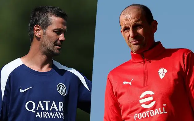 Cristian Chivu (C), Head Coach of FC Internazionale Milano , Massimiliano Allegri of AC Milan
