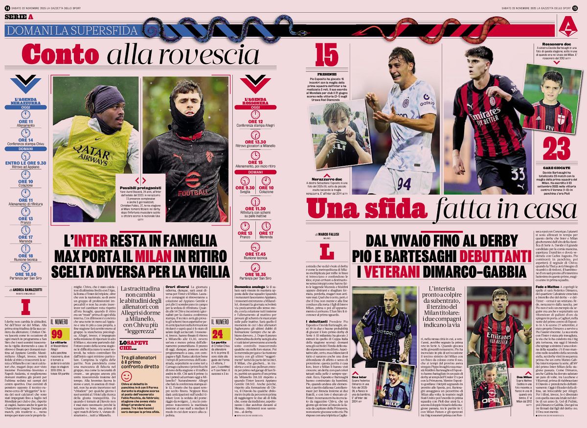 Gazzetta derby preparations and homegrown players