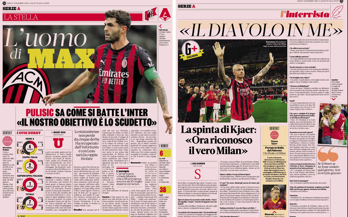 Gallery: 'Pulisic is back', 'The real Milan' - Today's headlines in Gazzetta dello Sport