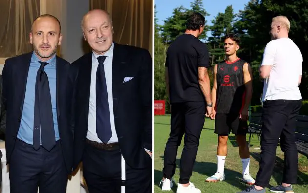 Piero Ausilio, Beppe Marotta of Inter. Zlatan Ibrahimovic, Ardon Jashari, Igli Tare of Inter.