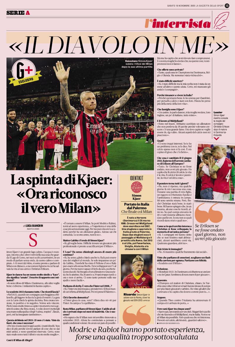 Kjaer Gazzetta nov 15 2025