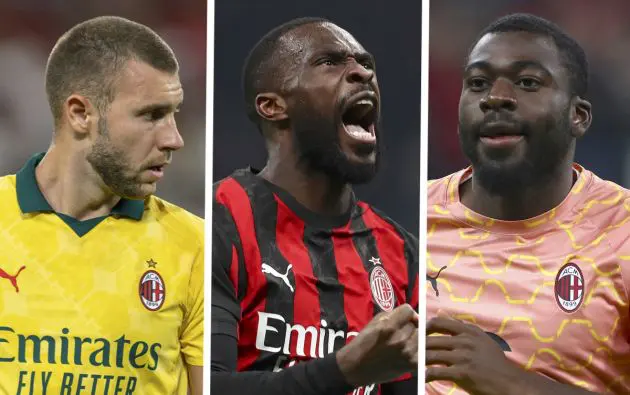 Strahinja Pavlovic, Fikayo Tomori and Youssouf Fofana of AC Milan