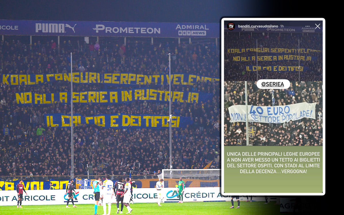 Protests banners appear during Parma-Milan over Australia game and ticket prices