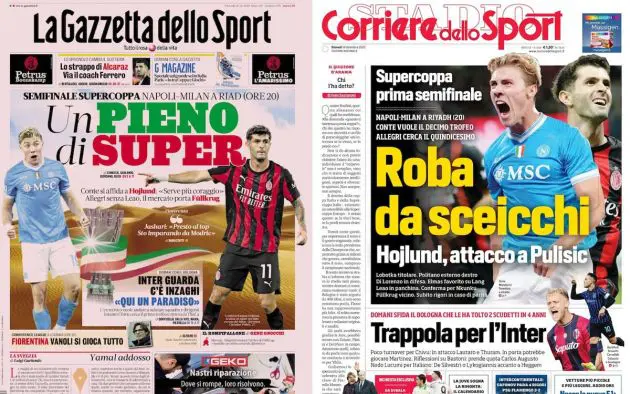 front pages December 18 2025 Milan Napoli