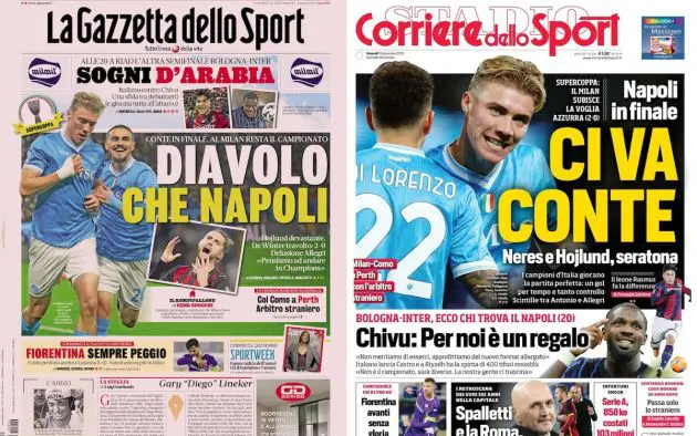 front pages December 19 2025 Milan Napoli