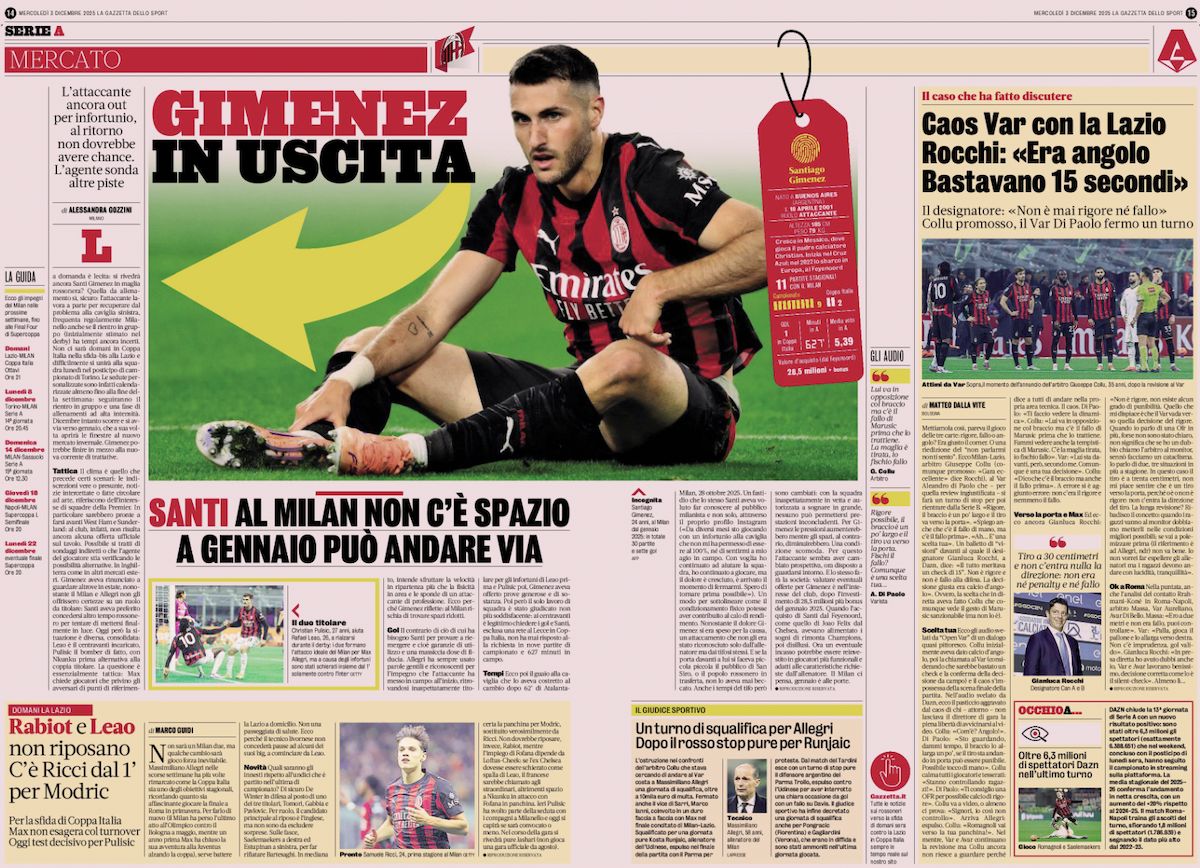gazzetta dello sport 3 december