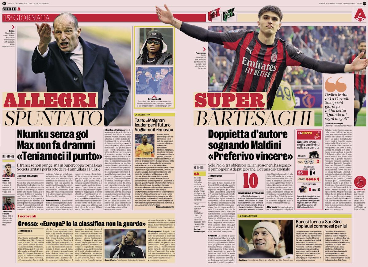 gazzetta dello sport milan 2-2 sassuolo