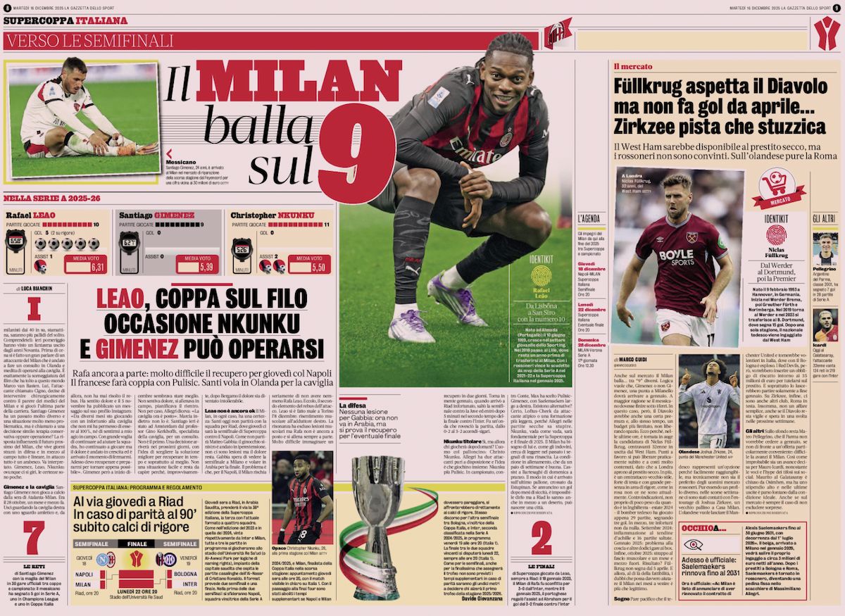 Gazzetta dello sport leao supercoppa fullkrug
