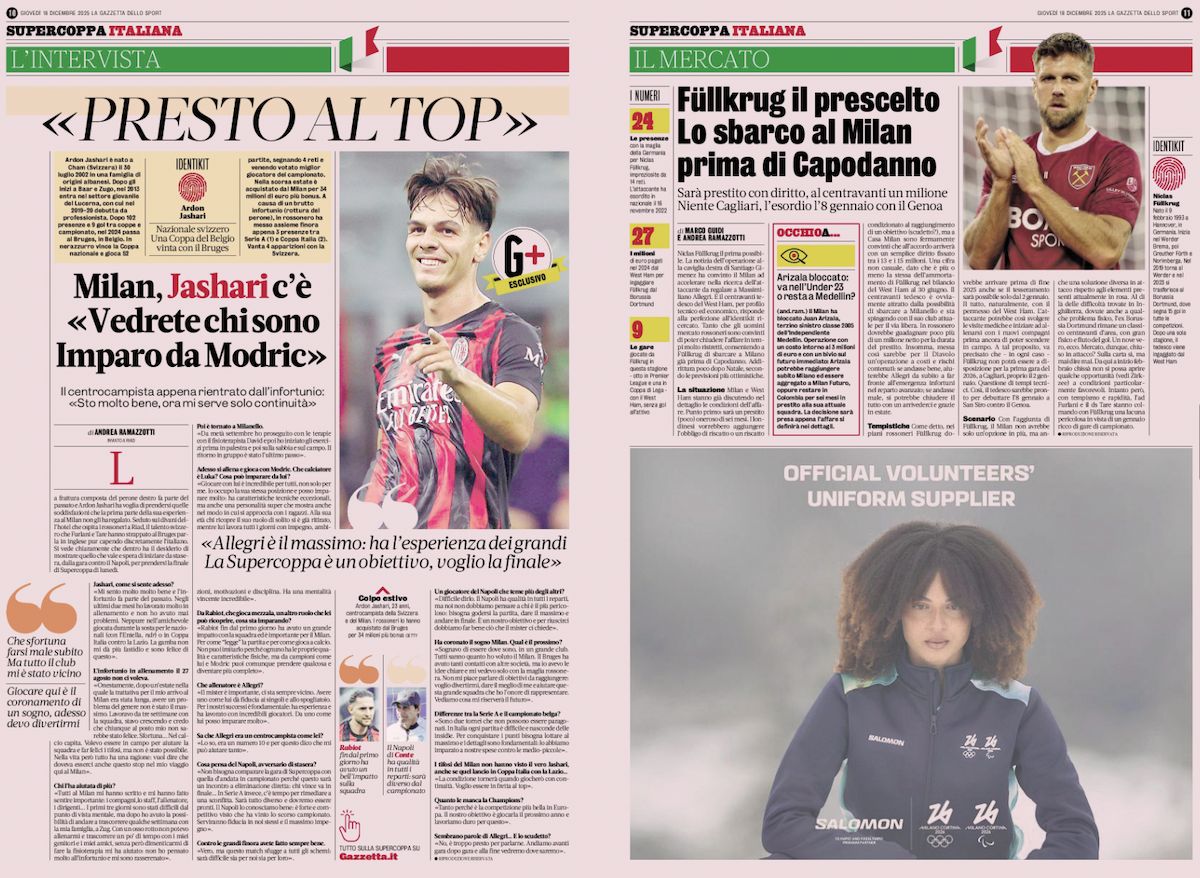 gazzetta dello sport milan napoli supercoppa