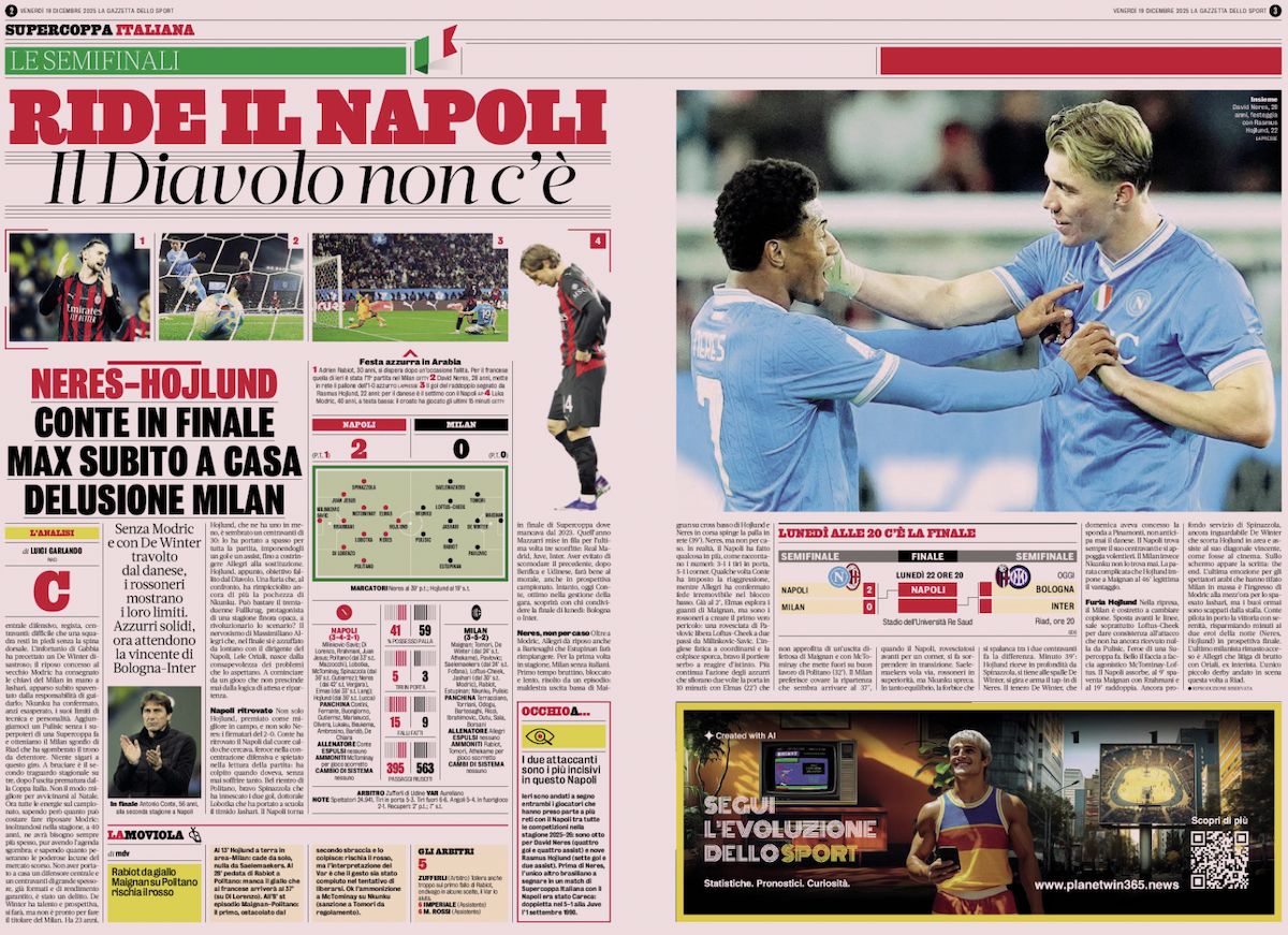 gazzetta dello sport milan napoli supercoppa