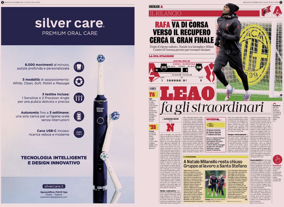 gazzetta dello sport 24 december leao