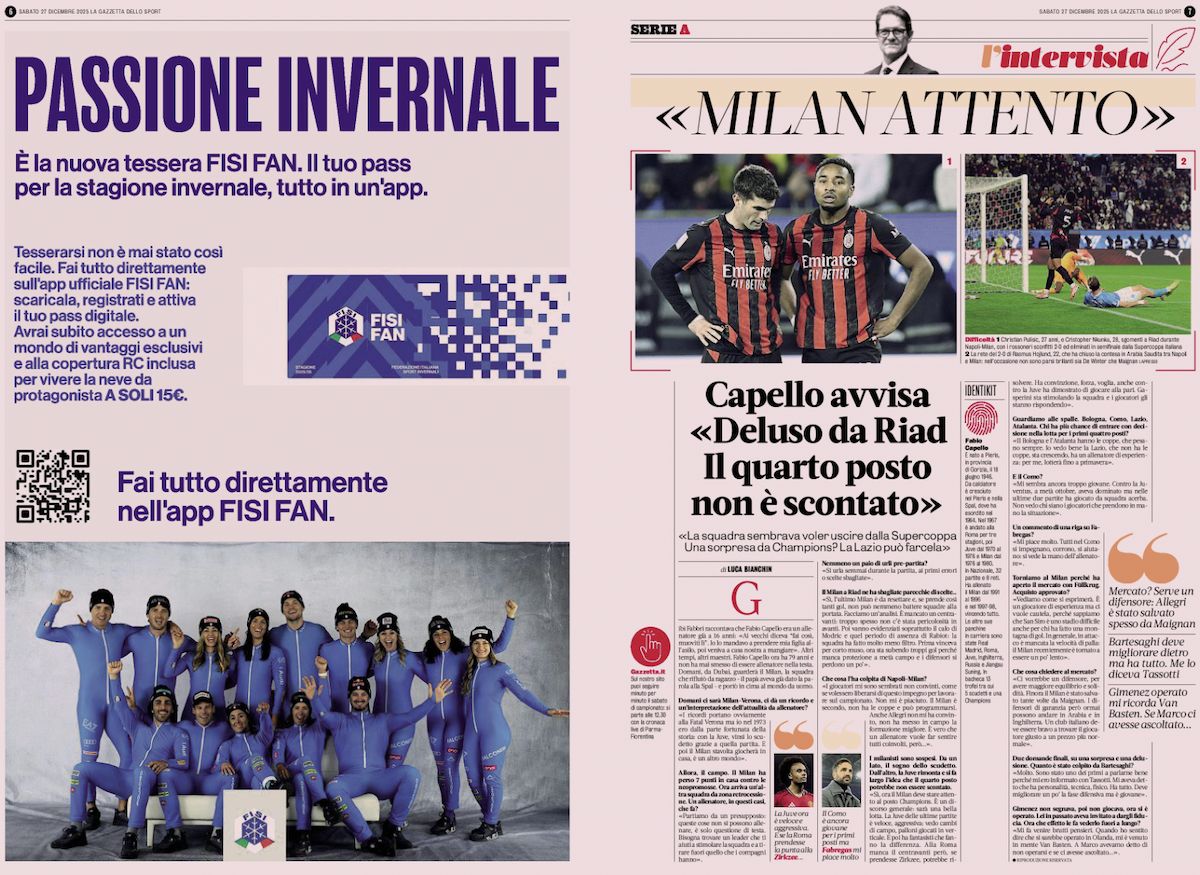 gazzetta dello sport 27 december capello