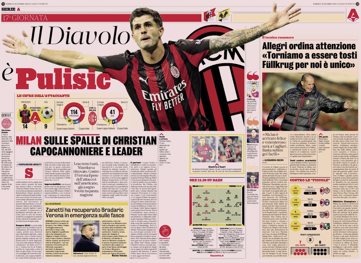 gazzetta dello sport 28 december verona