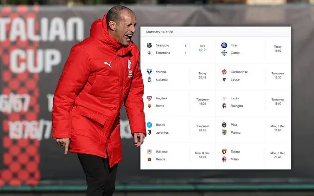 Allegri rivals Scudetto schedule