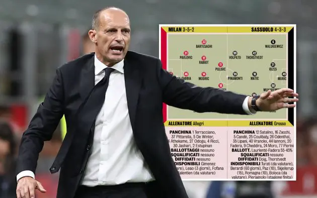 Allegri XIs Milan-Sassuolo