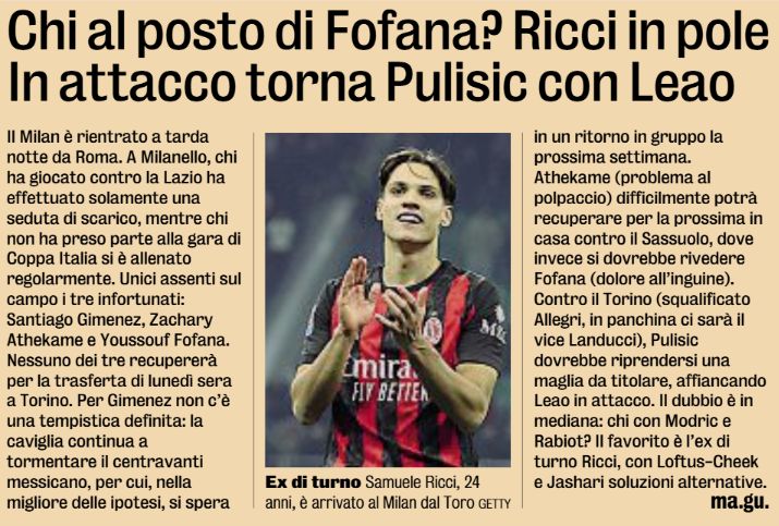 XI midfield Torino-Milan