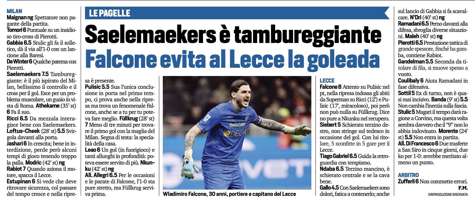 tuttosport ratings milan lecce