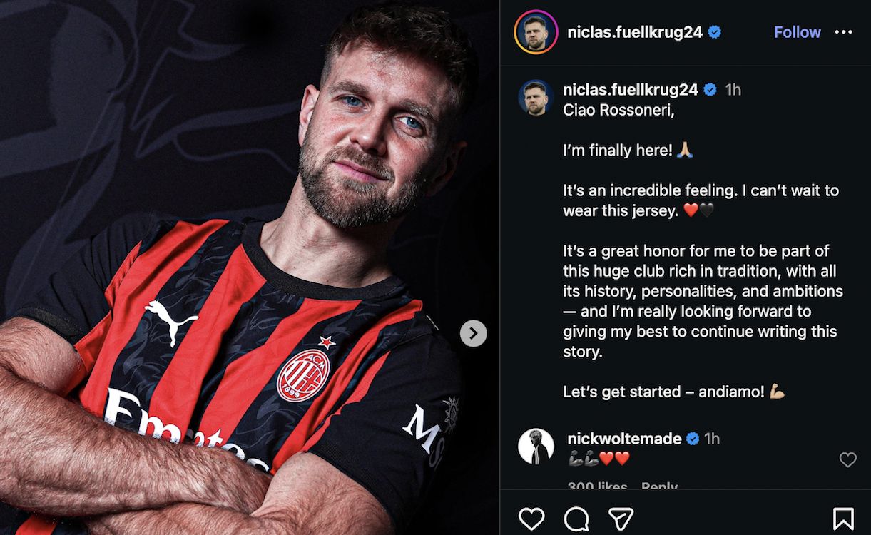 Füllkrug reacts after joining Milan from West Ham: “It’s an incredible feeling”