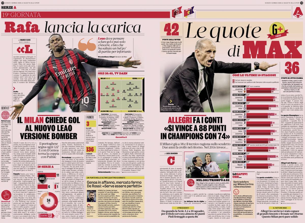 la gazzetta dello sport 8 january