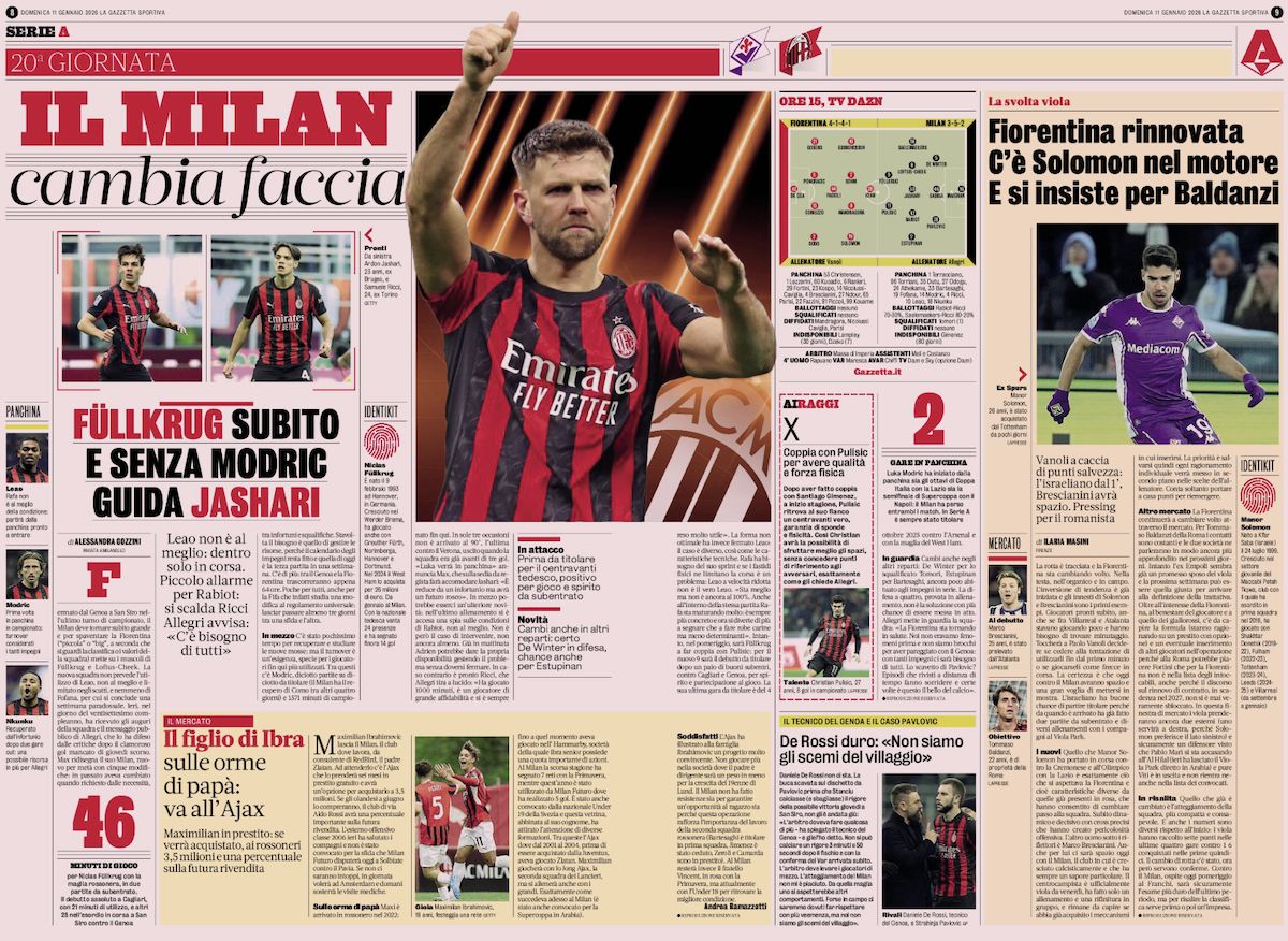 la gazzetta dello sport 11 january fiorentina milan