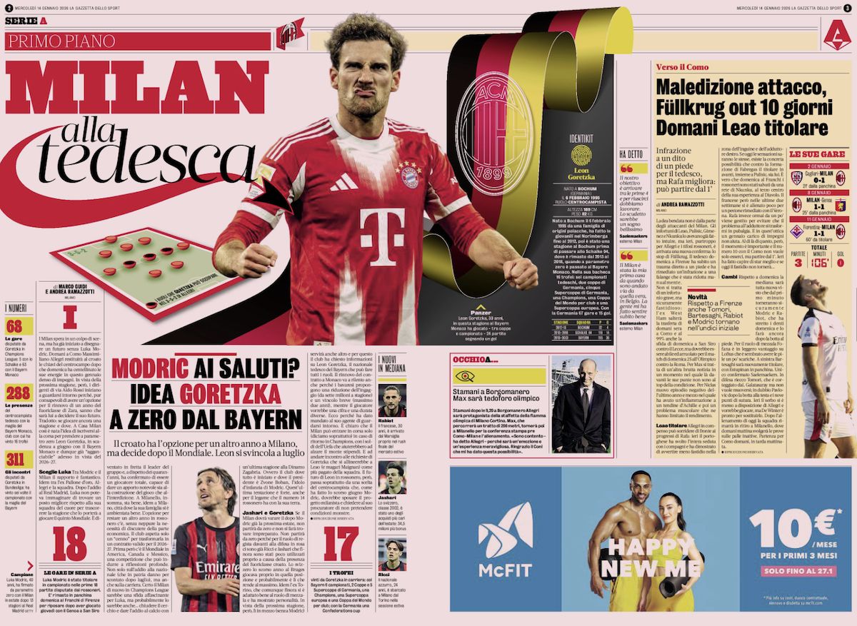 la gazzetta dello sport 14 january