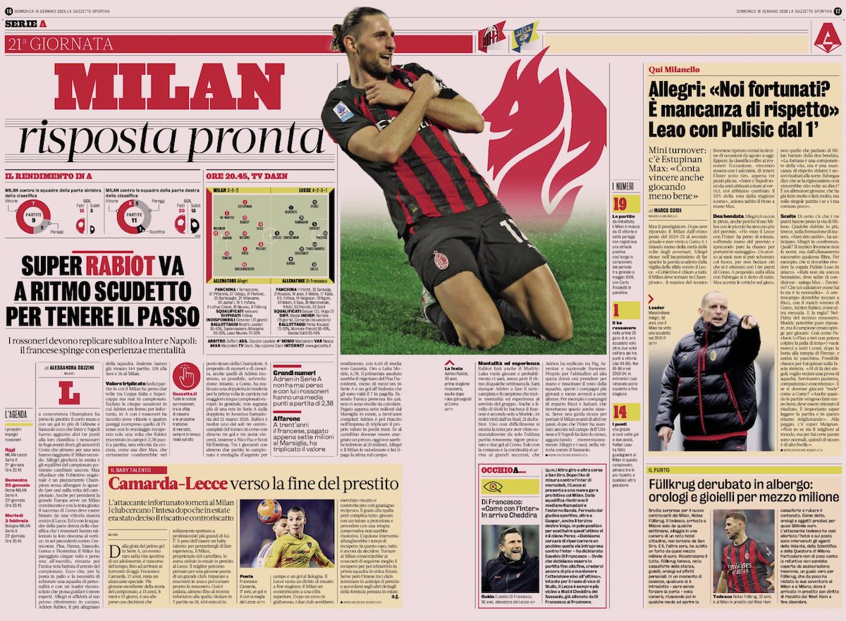 la gazzetta dello sport 18 january
