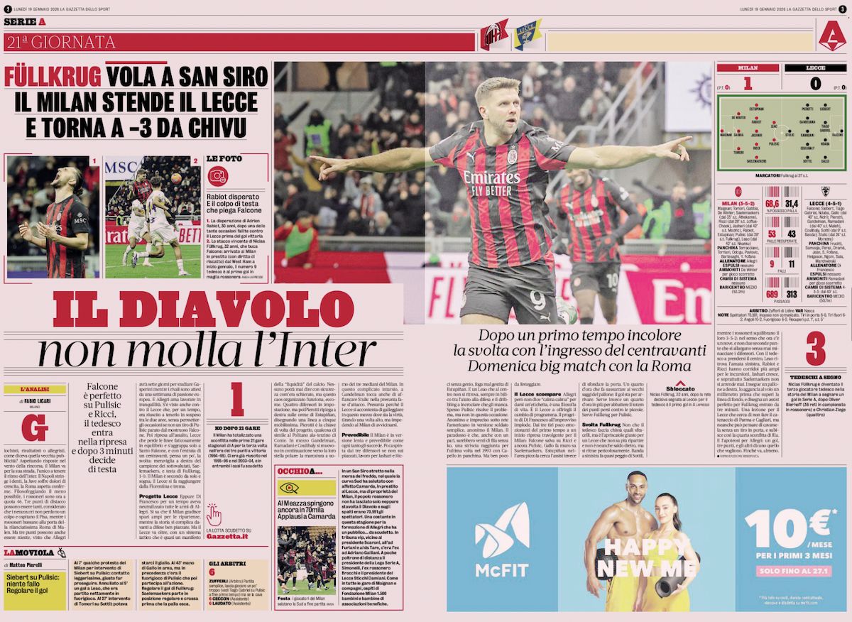la gazzetta dello sport 19 january
