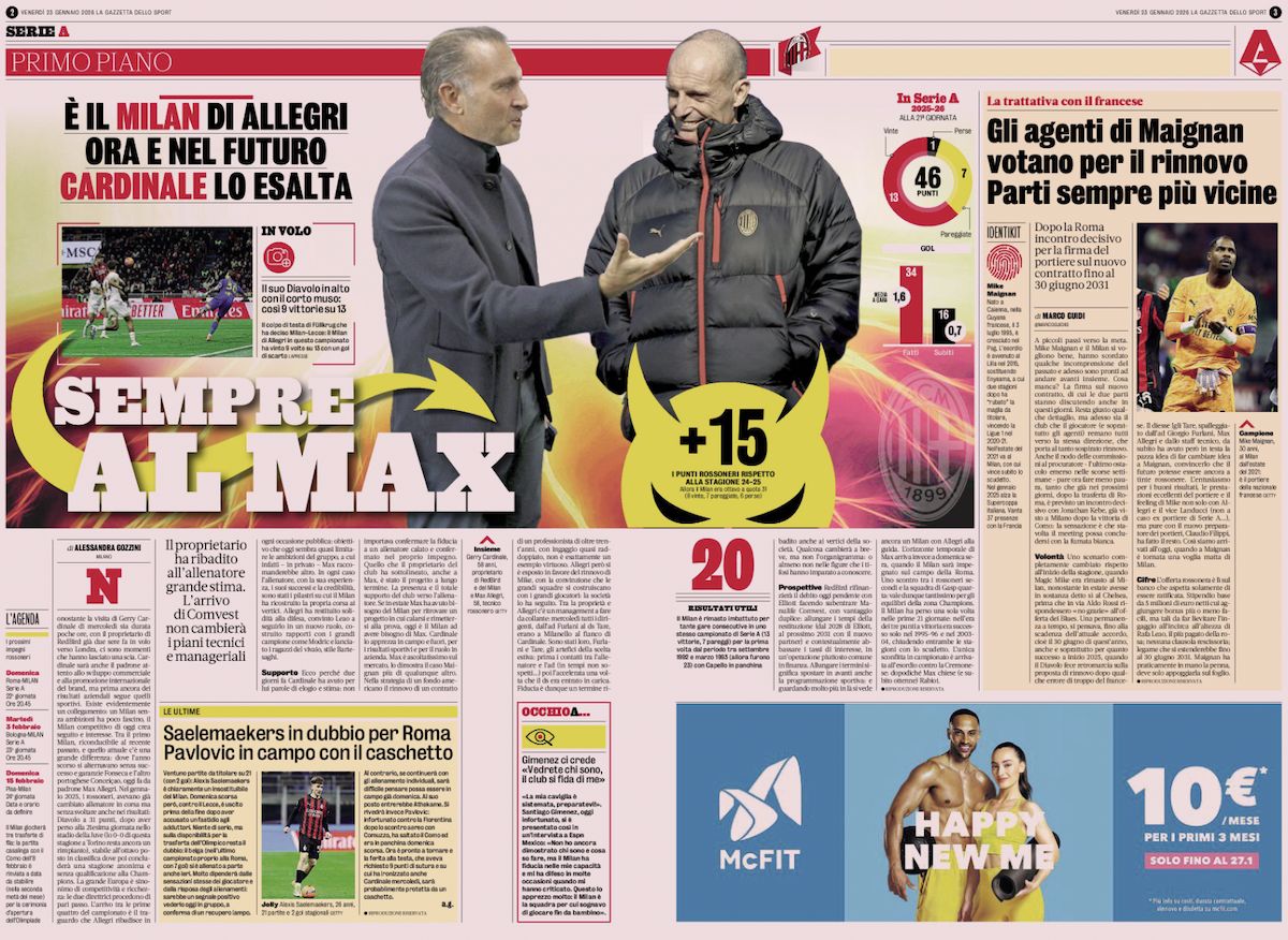 la gazzetta dello sport 23 january