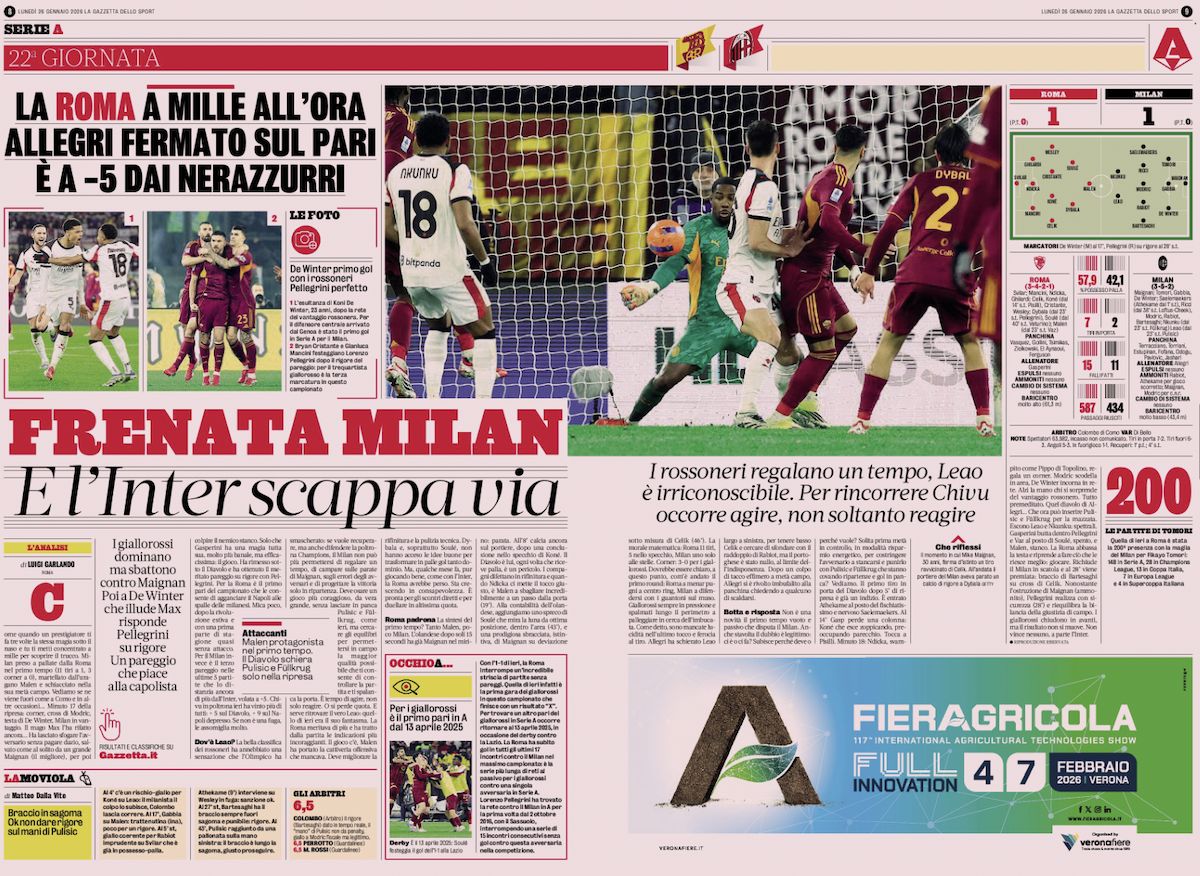 la gazzetta dello sport roma 1-1 milan