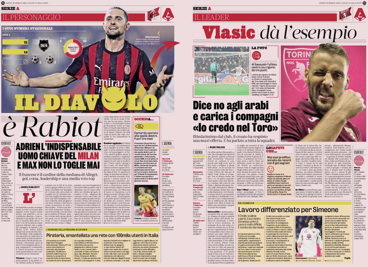 la gazzetta dello sport 29 january
