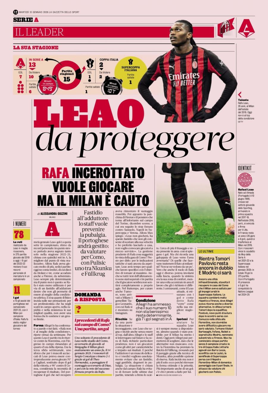 GdS: 'He wants to play' - Allegri holding Leao back with plan in mind ...