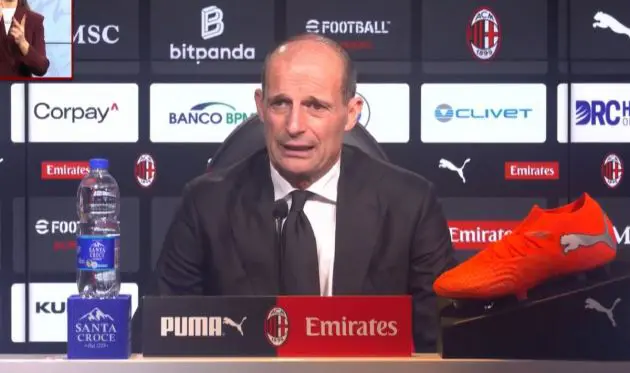 Allegri press conference screen Cagliari-Milan 2025-26