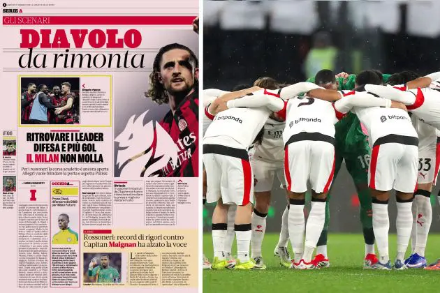 The players of AC Milan form a team huddle