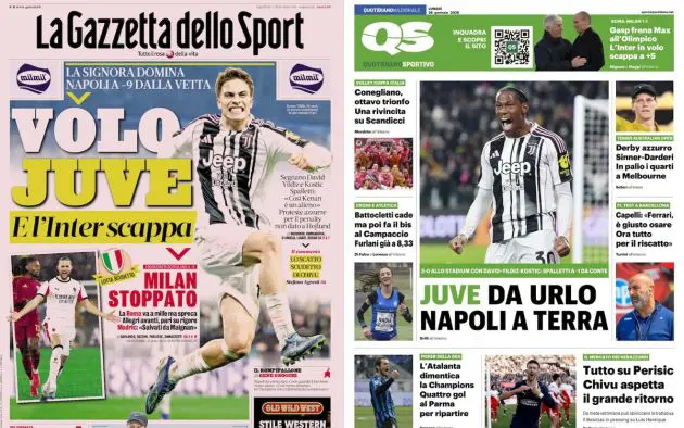 front pages 26 january roma 1-1 milan