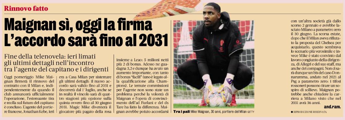 Maignan gazzetta signing today