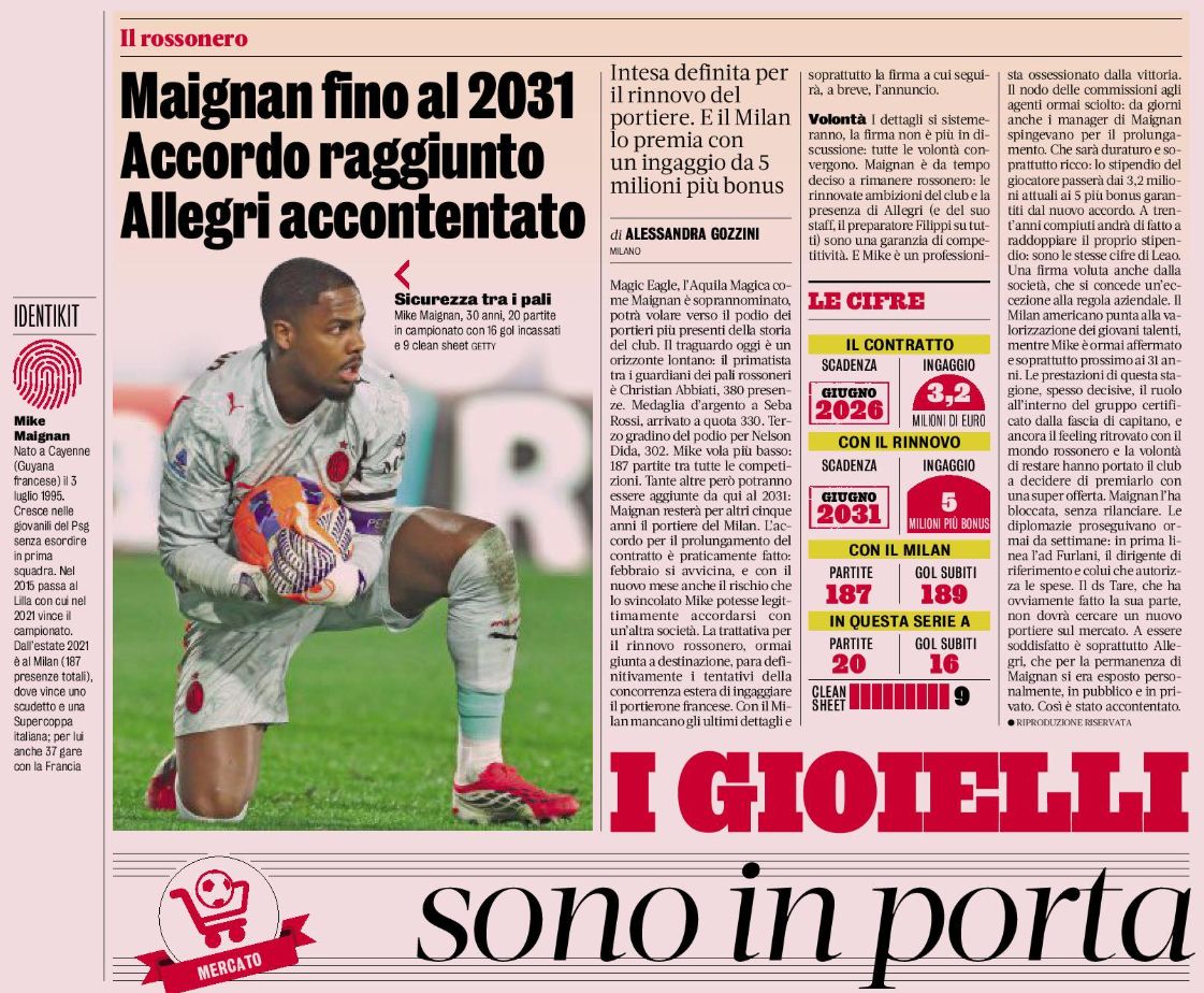 Maignan renewal Gazzetta inside jan 25 2026