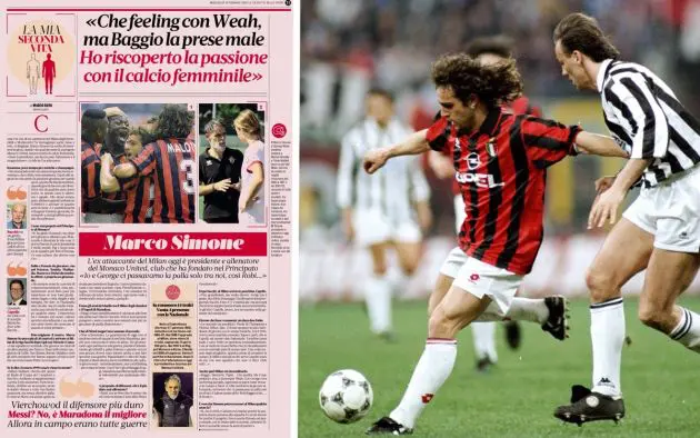 Marco Simone of AC Milan and Jurgen Kohler of Juventus