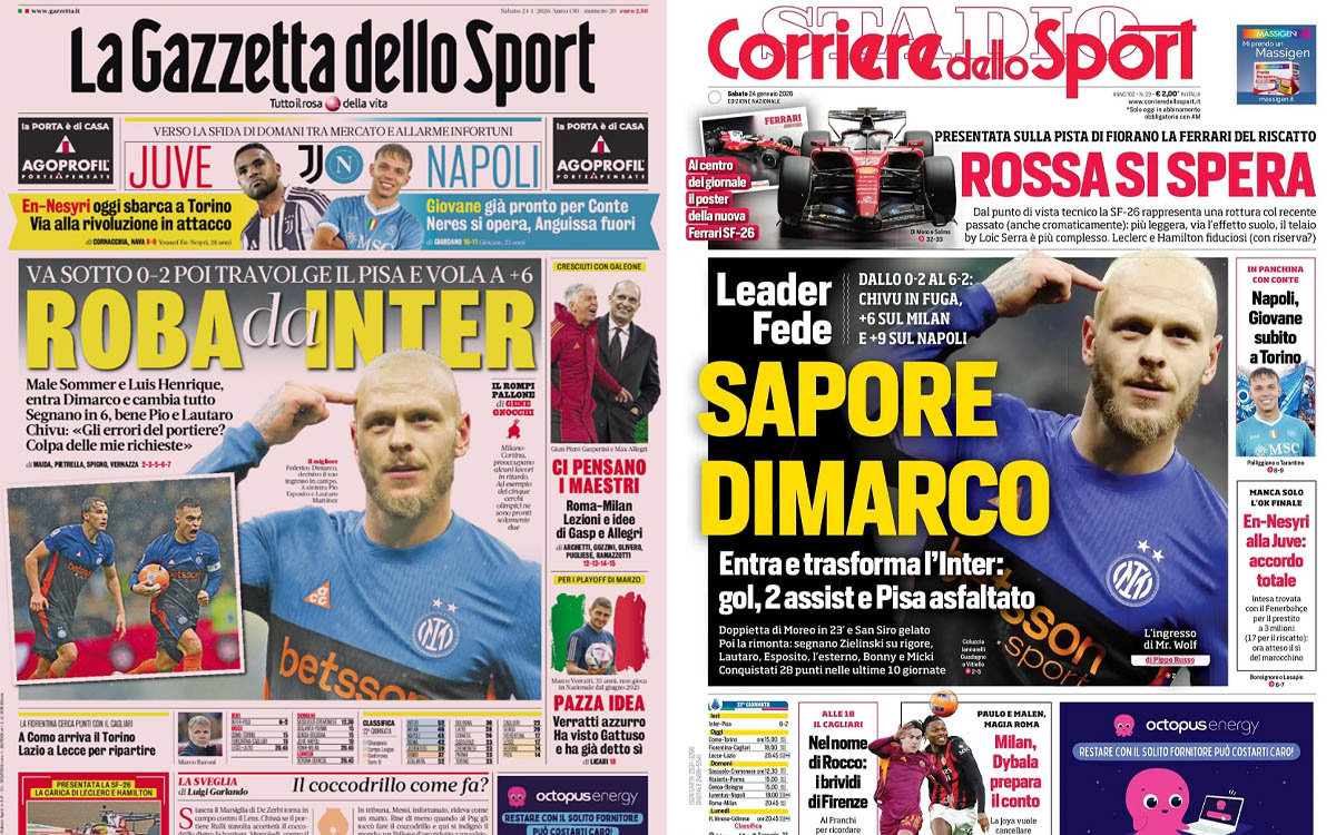 Gallery: 'Saelemaekers surprise', 'Allegri and Gasperini' - Today's front pages in Italy