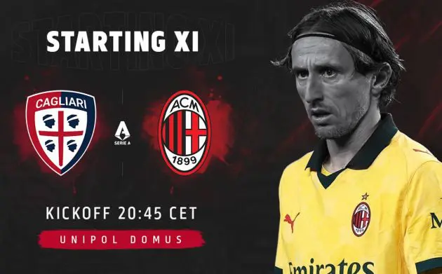 official starting xis cagliari milan
